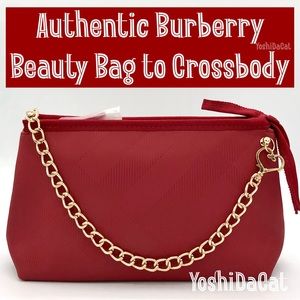 🆕 Burberry Beauty Cosmetic Pouch to Crossbody Bag, Dark Red, Nova Check, New